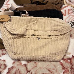 Beige Corduroy Crossbody Bag